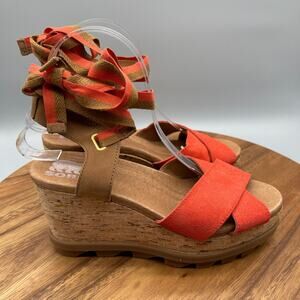 Sorel Joanie II Sandals Womens 8 Orange Strappy Wedge Ankle Casual Comfort Shoes